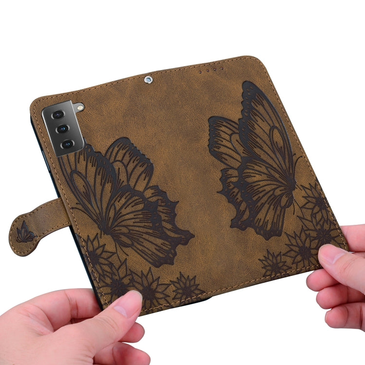 For Samsung Galaxy S21 5G Retro Skin Feel Butterflies Embossing Horizontal Flip Leather Case with Holder & Card Slots & Wallet(Brown) - Galaxy S21 5G Cases by buy2fix | Online Shopping UK | buy2fix
