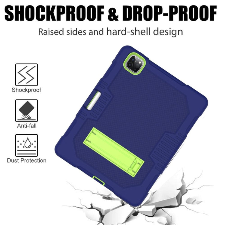 For iPad Pro 12.9 inch (2018/2020) Contrast Color Robot Shockproof Silicone + PC Protective Tablet Case with Holder(Navy Blue Yellow Green) by buy2fix