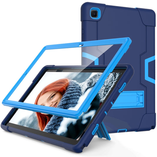 For Samsung Galaxy Tab A7 10.4 (2020) T500 Contrast Color Robot Shockproof Silicon + PC Protective Case with Holder(Navy Blue + Blue) by buy2fix