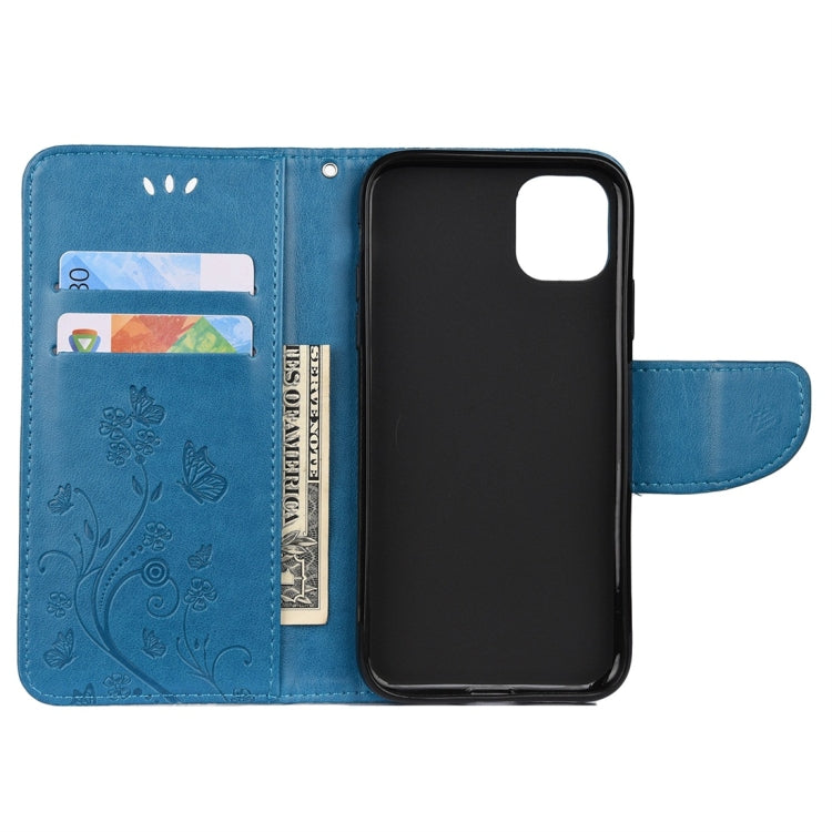 For iPhone 11 Butterfly Flower Pattern Horizontal Flip Leather Case with Holder & Card Slots & Wallet(Blue) - iPhone 11 Cases by buy2fix | Online Shopping UK | buy2fix