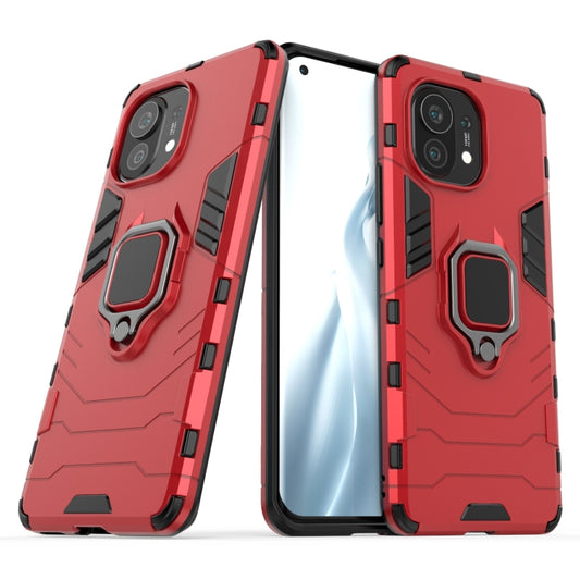 For Xiaomi Mi 11 PC + TPU Shockproof Protective Case with Magnetic Ring Holder(Red) by buy2fix