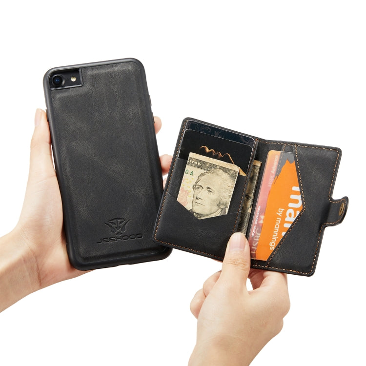For iPhone SE 2022 / SE 2020 / 8 / 7 JEEHOOD Retro Magnetic Detachable Protective Case with Wallet & Card Slot & Holder(Black) - iPhone SE 2022 / 2020 / 8 / 7 Cases by buy2fix | Online Shopping UK | buy2fix