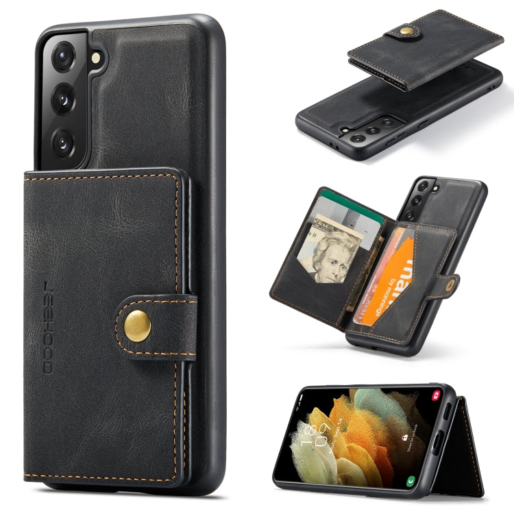 For Samsung Galaxy S21 5G JEEHOOD Retro Magnetic Detachable Protective Case with Wallet & Card Slot & Holder(Black) - Galaxy S21 5G Cases by buy2fix | Online Shopping UK | buy2fix
