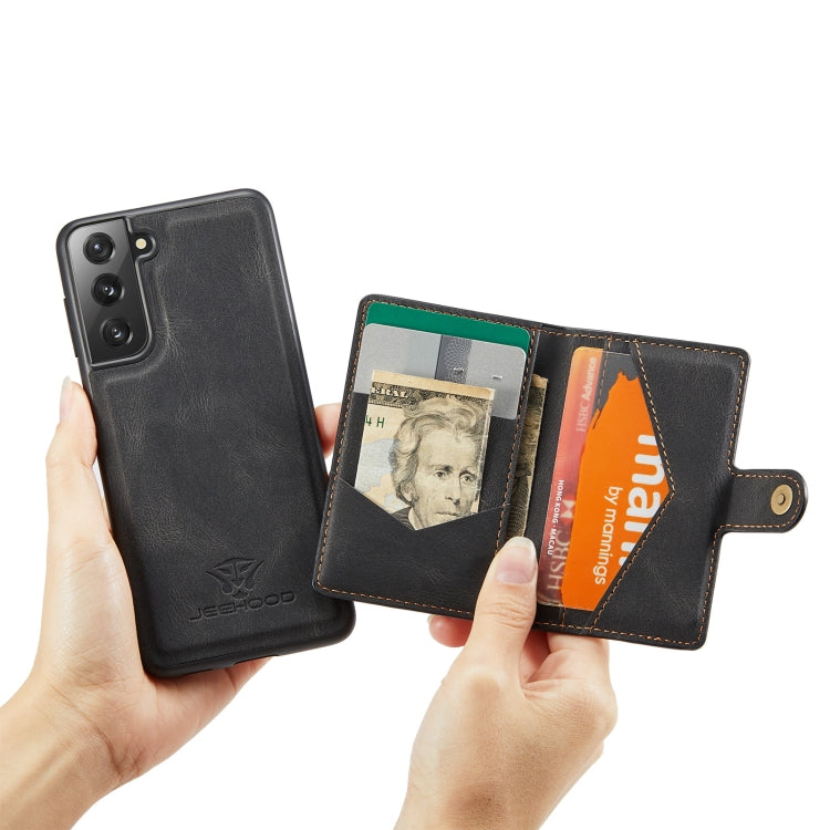 For Samsung Galaxy S21 5G JEEHOOD Retro Magnetic Detachable Protective Case with Wallet & Card Slot & Holder(Black) - Galaxy S21 5G Cases by buy2fix | Online Shopping UK | buy2fix