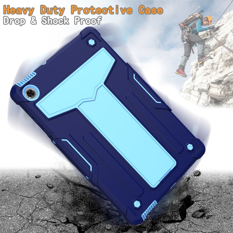 For Lenovo M10 Plus TB-X606F T-shaped Bracket Contrast Color Shockproof PC + Silicone Protective Case(Navy Blue + Blue) by buy2fix