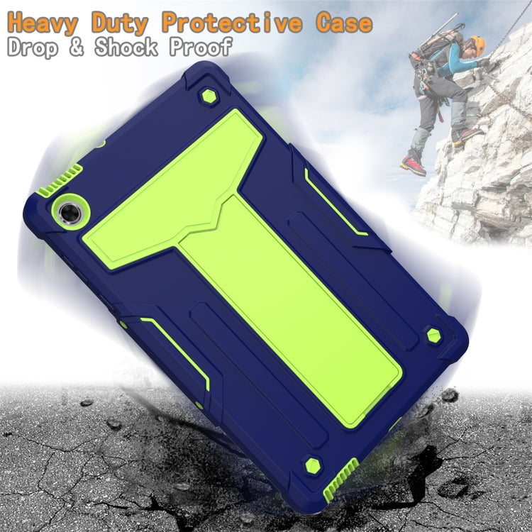 For Lenovo M10 Plus TB-X606F T-shaped Bracket Contrast Color Shockproof PC + Silicone Protective Case(Navy Blue + Yellow Green) by buy2fix