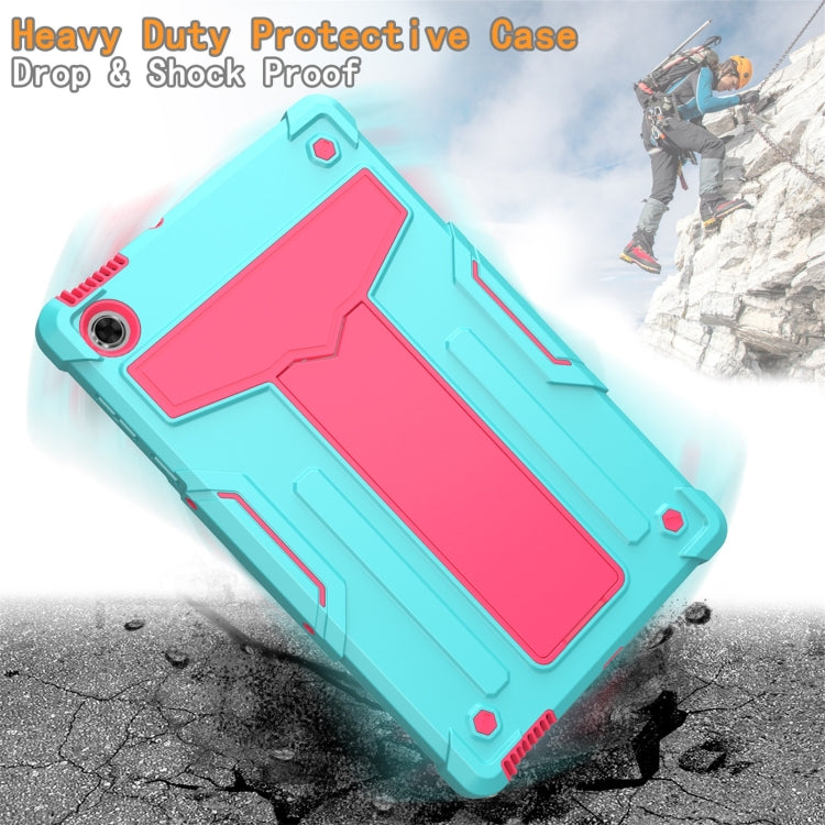 For Lenovo M10 Plus TB-X606F T-shaped Bracket Contrast Color Shockproof PC + Silicone Protective Case(Mint Green + Rose Red) by buy2fix