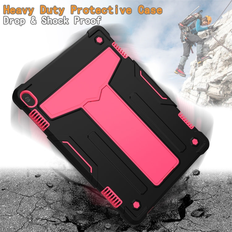 For Lenovo M10 FHD REL TB-X605F T-shaped Bracket Contrast Color Shockproof PC + Silicone Protective Case(Black + Rose Red) by buy2fix