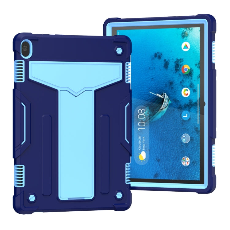 For Lenovo M10 FHD REL TB-X605F T-shaped Bracket Contrast Color Shockproof PC + Silicone Protective Case(Navy Blue + Blue) - Lenovo by buy2fix | Online Shopping UK | buy2fix
