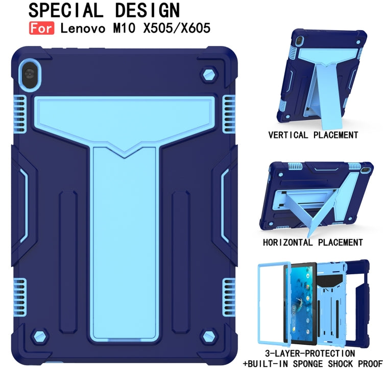For Lenovo M10 FHD REL TB-X605F T-shaped Bracket Contrast Color Shockproof PC + Silicone Protective Case(Navy Blue + Blue) - Lenovo by buy2fix | Online Shopping UK | buy2fix