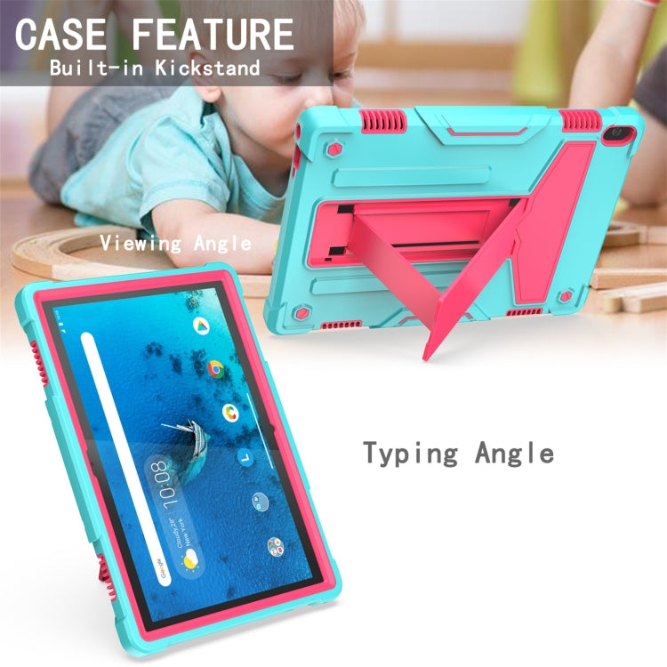 For Lenovo M10 FHD REL TB-X605F T-shaped Bracket Contrast Color Shockproof PC + Silicone Protective Case(Mint Green + Rose Red) - Lenovo by buy2fix | Online Shopping UK | buy2fix
