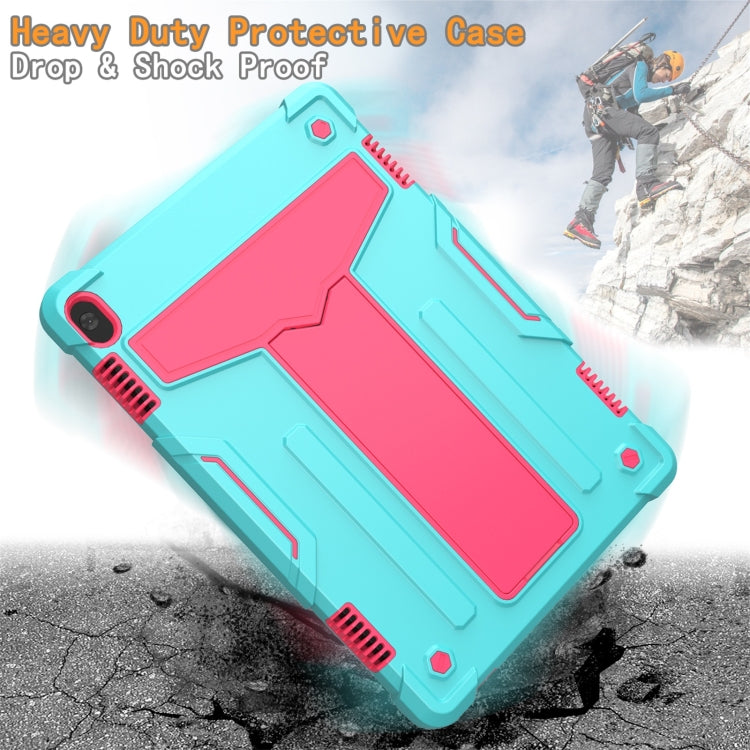 For Lenovo M10 FHD REL TB-X605F T-shaped Bracket Contrast Color Shockproof PC + Silicone Protective Case(Mint Green + Rose Red) - Lenovo by buy2fix | Online Shopping UK | buy2fix