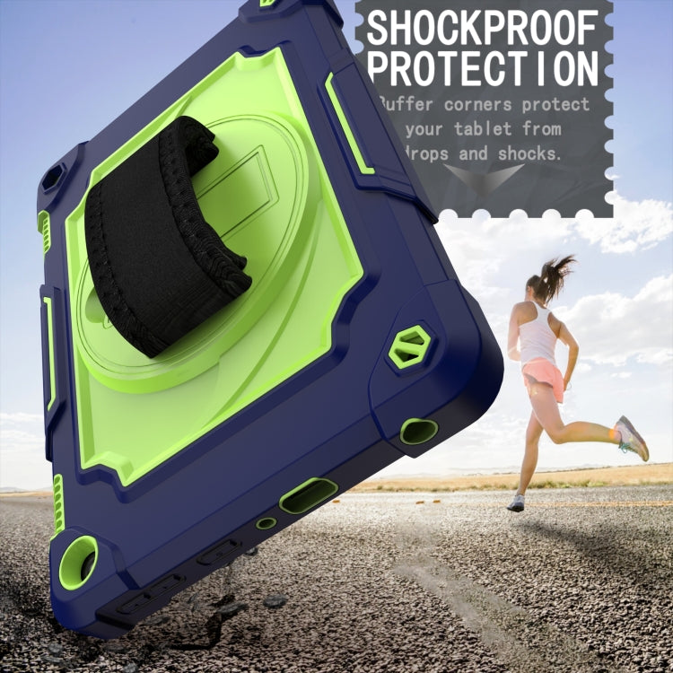 For Amazon Kindle Fire HD 8 2020 360 Degree Rotation Turntable Contrast Color Robot Shockproof Silicone + PC Protective Case with Holder(Navy Blue + Yellow Green) by buy2fix