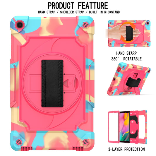 For Samsung Galaxy Tab A 10.1 (2019)/T515 360 Degree Rotation Turntable Contrast Color Robot Shockproof Silicone + PC Protective Case with Holder(Colorful + Rose Red) by buy2fix