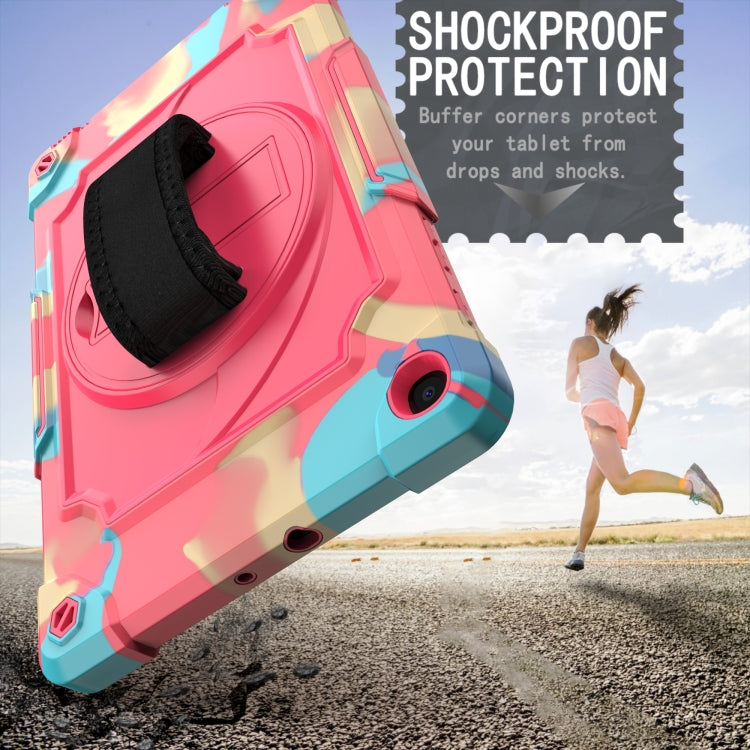 For Samsung Galaxy Tab A 10.1 (2019)/T515 360 Degree Rotation Turntable Contrast Color Robot Shockproof Silicone + PC Protective Case with Holder(Colorful + Rose Red) - Tab A 10.1 (2019) T510 / T515 by buy2fix | Online Shopping UK | buy2fix