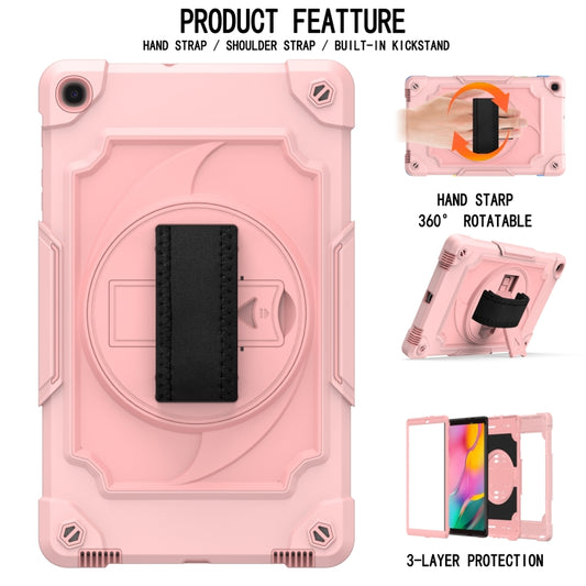 For Samsung Galaxy Tab A 10.1 (2019)/T515 360 Degree Rotation Turntable Contrast Color Robot Shockproof Silicone + PC Protective Case with Holder(Rose Gold) by buy2fix