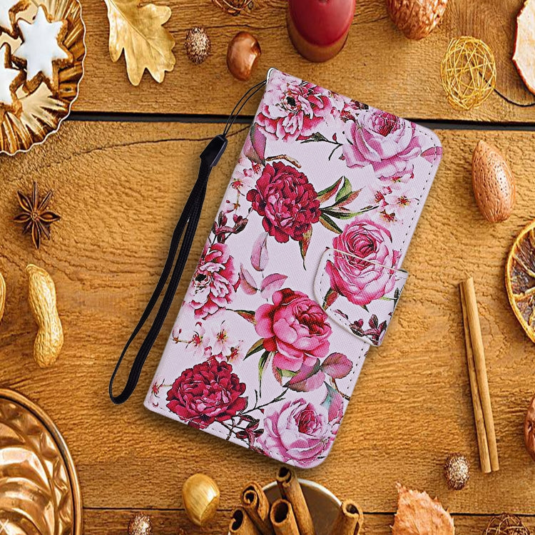 For Samsung Galaxy A12 Colored Drawing Pattern Horizontal Flip Leather Case with Holder & Card Slots & Wallet & Lanyard(Peonies) by buy2fix