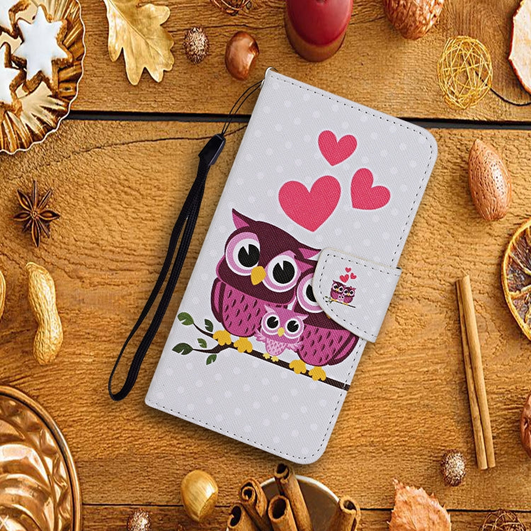 For Samsung Galaxy A12 Colored Drawing Pattern Horizontal Flip Leather Case with Holder & Card Slots & Wallet & Lanyard(Owl Family) by buy2fix