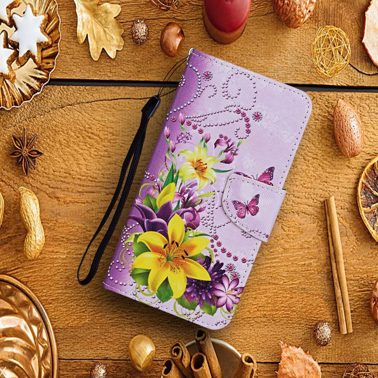 For Samsung Galaxy A12 Colored Drawing Pattern Horizontal Flip Leather Case with Holder & Card Slots & Wallet & Lanyard(Yellow Flower Butterfly) by buy2fix