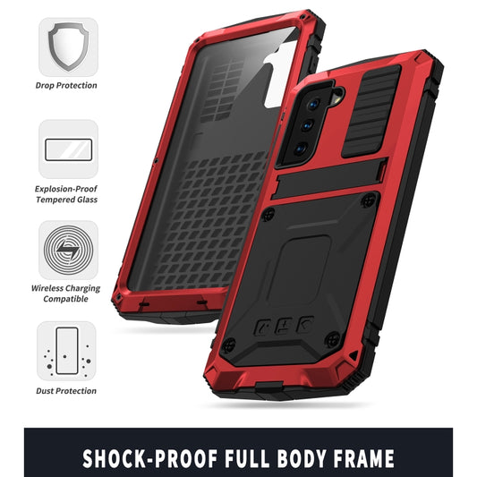 For Samsung Galaxy S21 5G R-JUST Shockproof Waterproof Dust-proof Metal + Silicone Protective Case with Holder(Red) by R-JUST