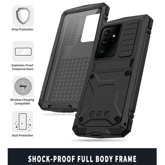 For Samsung Galaxy S21 Ultra 5G R-JUST Shockproof Waterproof Dust-proof Metal + Silicone Protective Case with Holder(Black) by R-JUST
