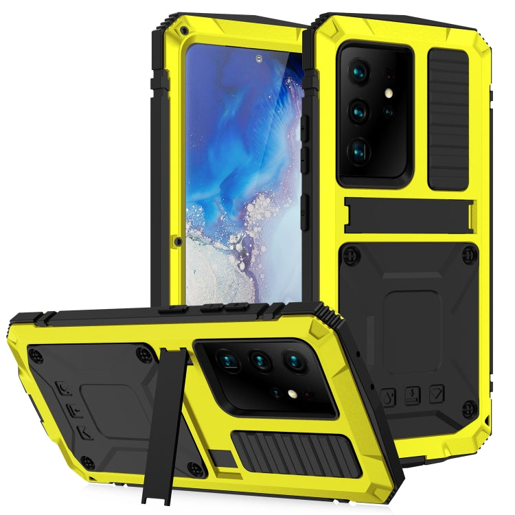 For Samsung Galaxy S21 Ultra 5G R-JUST Shockproof Waterproof Dust-proof Metal + Silicone Protective Case with Holder(Yellow) - Galaxy S21 Ultra 5G Cases by R-JUST | Online Shopping UK | buy2fix
