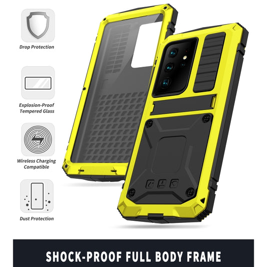 For Samsung Galaxy S21 Ultra 5G R-JUST Shockproof Waterproof Dust-proof Metal + Silicone Protective Case with Holder(Yellow) by R-JUST