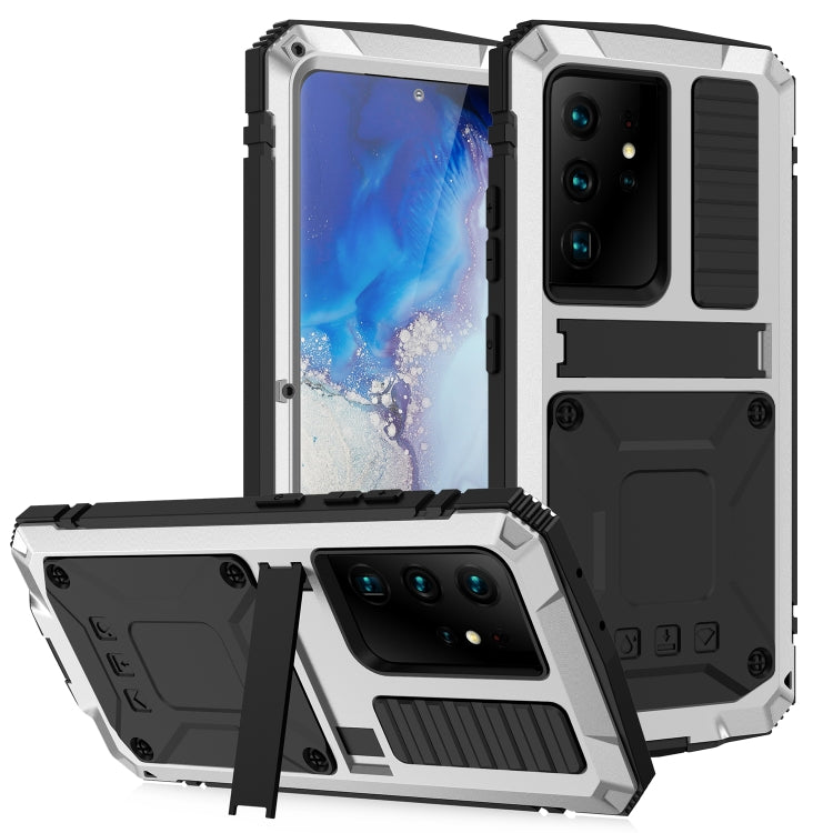For Samsung Galaxy S21 Ultra 5G R-JUST Shockproof Waterproof Dust-proof Metal + Silicone Protective Case with Holder(Silver) - Galaxy S21 Ultra 5G Cases by R-JUST | Online Shopping UK | buy2fix