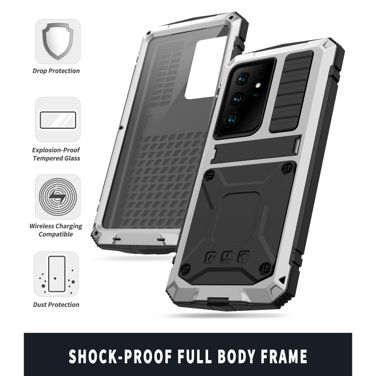 For Samsung Galaxy S21 Ultra 5G R-JUST Shockproof Waterproof Dust-proof Metal + Silicone Protective Case with Holder(Silver) - Galaxy S21 Ultra 5G Cases by R-JUST | Online Shopping UK | buy2fix