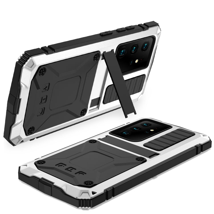 For Samsung Galaxy S21 Ultra 5G R-JUST Shockproof Waterproof Dust-proof Metal + Silicone Protective Case with Holder(Silver) - Galaxy S21 Ultra 5G Cases by R-JUST | Online Shopping UK | buy2fix