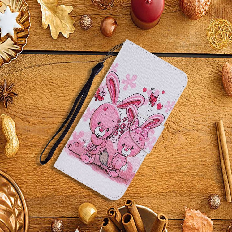 For Samsung Galaxy A12 Coloured Drawing Pattern Horizontal Flip PU Leather Case with Holder & Card Slots & Wallet & Lanyard(Cute Rabbit) by buy2fix