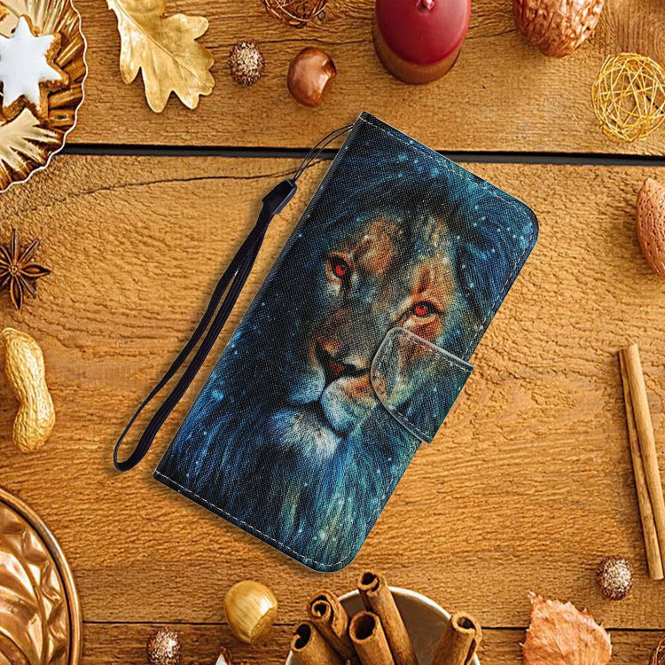 For Samsung Galaxy A12 Coloured Drawing Pattern Horizontal Flip PU Leather Case with Holder & Card Slots & Wallet & Lanyard(Lion) by buy2fix
