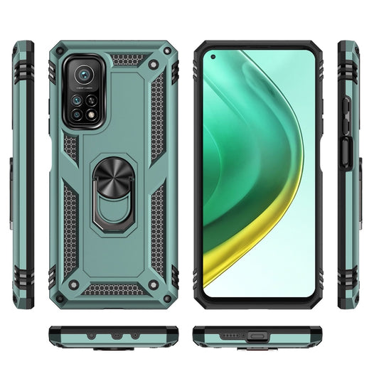 For Xiaomi Mi 10T Pro 5G Shockproof TPU + PC Protective Case with 360 Degree Rotating Holder(Dark Green) by buy2fix