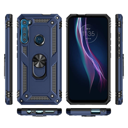 For Motorola Moto One Fusion Plus Shockproof TPU + PC Protective Case with 360 Degree Rotating Holder(Blue) by buy2fix