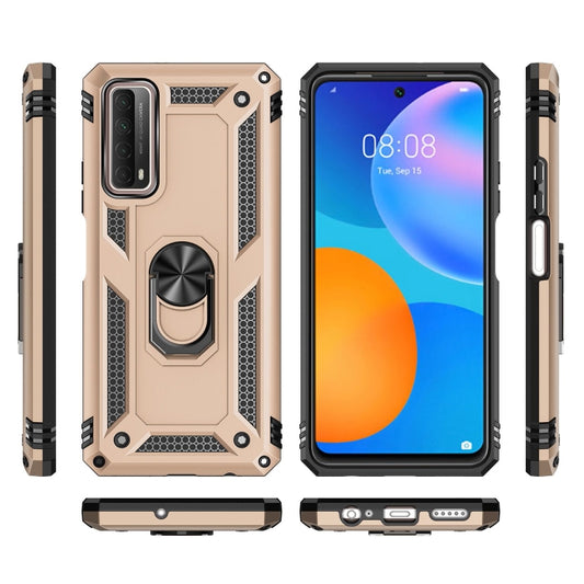 For Huawei P Smart 2021 Shockproof TPU + PC Protective Case with 360 Degree Rotating Holder(Gold) by buy2fix