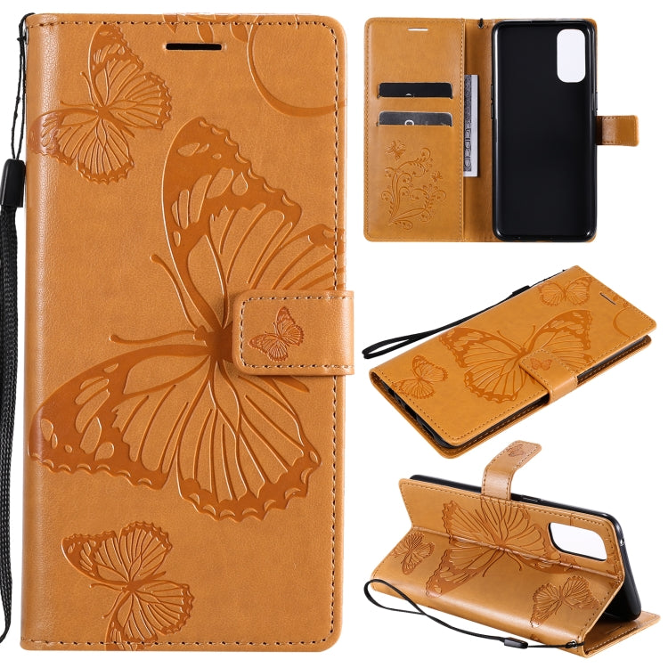 For OPPO Reno4 4G 3D Butterflies Embossing Pattern Horizontal Flip Leather Case with Holder & Card Slot & Wallet(Yellow) - OPPO Cases by buy2fix | Online Shopping UK | buy2fix