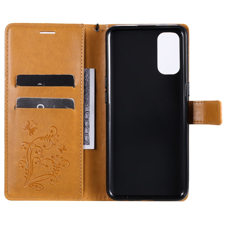 For OPPO Reno4 4G 3D Butterflies Embossing Pattern Horizontal Flip Leather Case with Holder & Card Slot & Wallet(Yellow) - OPPO Cases by buy2fix | Online Shopping UK | buy2fix
