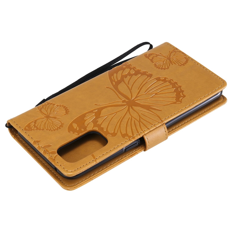 For OPPO Reno4 4G 3D Butterflies Embossing Pattern Horizontal Flip Leather Case with Holder & Card Slot & Wallet(Yellow) - OPPO Cases by buy2fix | Online Shopping UK | buy2fix