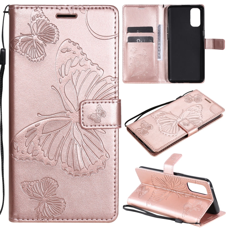 For OPPO Reno4 4G 3D Butterflies Embossing Pattern Horizontal Flip Leather Case with Holder & Card Slot & Wallet(Rose Gold) - OPPO Cases by buy2fix | Online Shopping UK | buy2fix