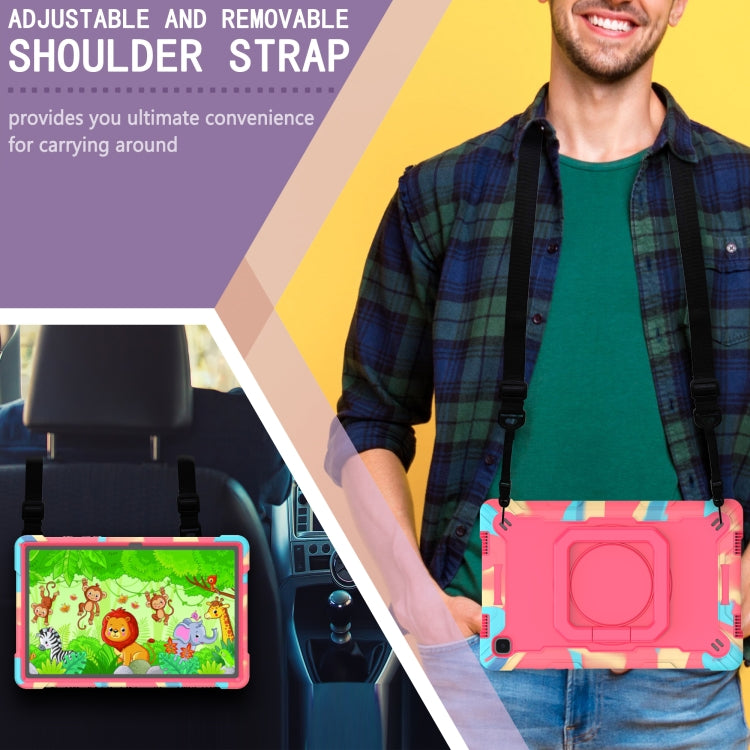 For Samsung Galaxy Tab A7 10.4 (2020) T500 / T505 Contrast Color Shockproof Robot Silicone + PC Case with Wristband Holder(Camouflage + Rose Red) by buy2fix