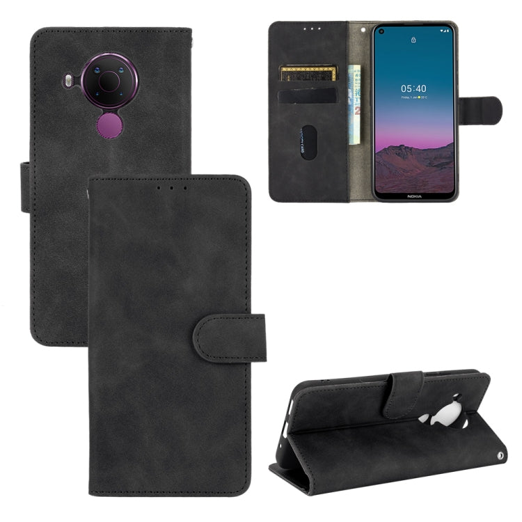For Nokia 5.4 Solid Color Skin Feel Magnetic Buckle Horizontal Flip Calf Texture PU Leather Case with Holder & Card Slots & Wallet(Black) - Nokia Cases by buy2fix | Online Shopping UK | buy2fix