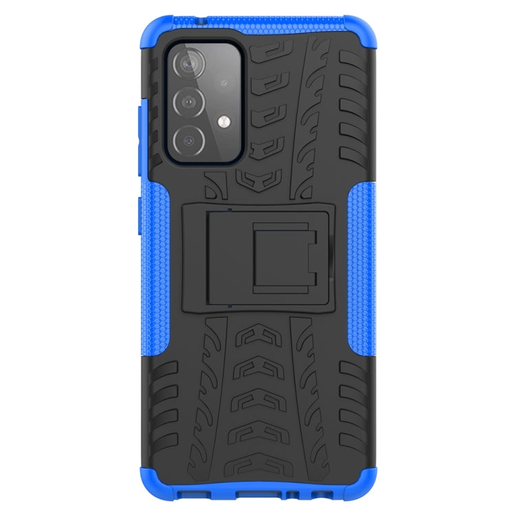 For Samsung Galaxy A52 5G / 4G Tire Texture Shockproof TPU+PC Protective Case with Holder(Blue) - Galaxy Phone Cases by buy2fix | Online Shopping UK | buy2fix