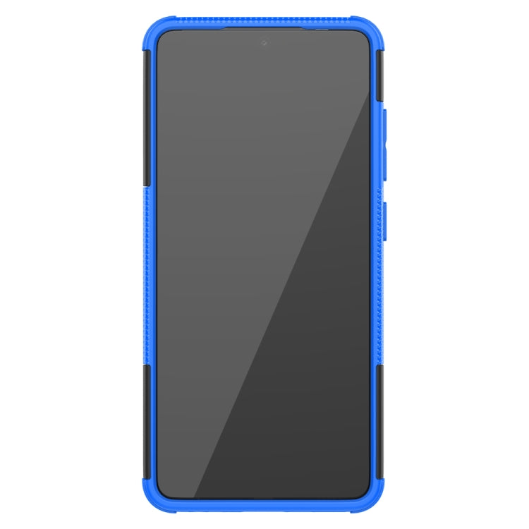 For Samsung Galaxy A52 5G / 4G Tire Texture Shockproof TPU+PC Protective Case with Holder(Blue) - Galaxy Phone Cases by buy2fix | Online Shopping UK | buy2fix
