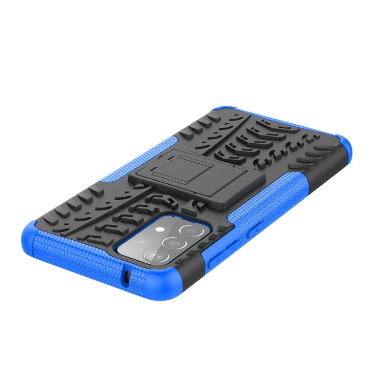 For Samsung Galaxy A52 5G / 4G Tire Texture Shockproof TPU+PC Protective Case with Holder(Blue) - Galaxy Phone Cases by buy2fix | Online Shopping UK | buy2fix
