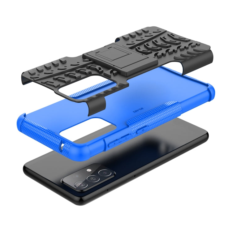 For Samsung Galaxy A52 5G / 4G Tire Texture Shockproof TPU+PC Protective Case with Holder(Blue) - Galaxy Phone Cases by buy2fix | Online Shopping UK | buy2fix