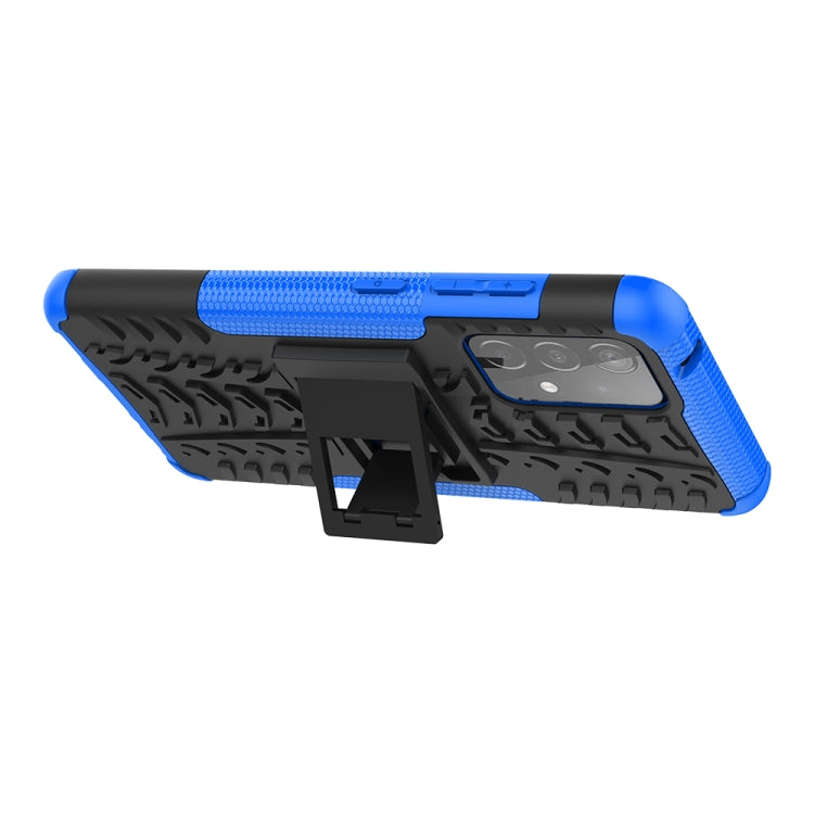 For Samsung Galaxy A52 5G / 4G Tire Texture Shockproof TPU+PC Protective Case with Holder(Blue) - Galaxy Phone Cases by buy2fix | Online Shopping UK | buy2fix