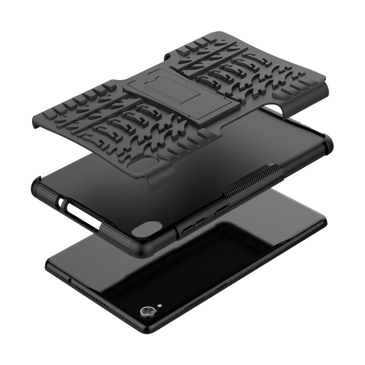 For Lenovo Tab M8 (2020) TB-8705F 8.0 inch Tire Texture Shockproof TPU+PC Protective Case with Holder(Black) - Lenovo by buy2fix | Online Shopping UK | buy2fix