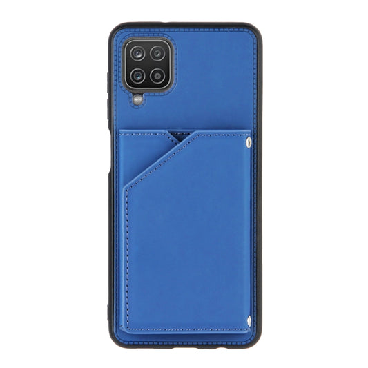 For Samsung Galaxy A12 Skin Feel PU + TPU + PC Back Cover Shockproof Case with Card Slots & Holder & Photo Frame(Royal Blue) by buy2fix