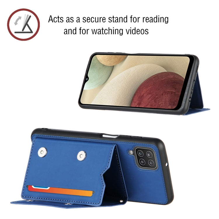 For Samsung Galaxy A12 Skin Feel PU + TPU + PC Back Cover Shockproof Case with Card Slots & Holder & Photo Frame(Royal Blue) - Galaxy Phone Cases by buy2fix | Online Shopping UK | buy2fix