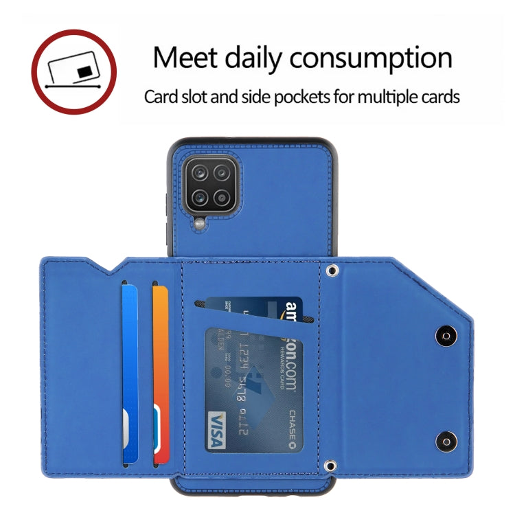 For Samsung Galaxy A12 Skin Feel PU + TPU + PC Back Cover Shockproof Case with Card Slots & Holder & Photo Frame(Royal Blue) - Galaxy Phone Cases by buy2fix | Online Shopping UK | buy2fix